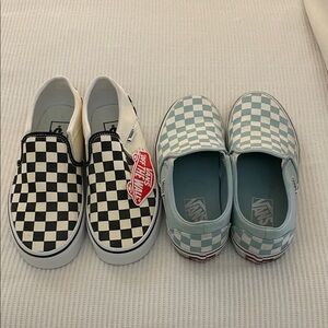 Vans Checkered Slip-On Sneakers - Black and White, Blue and White